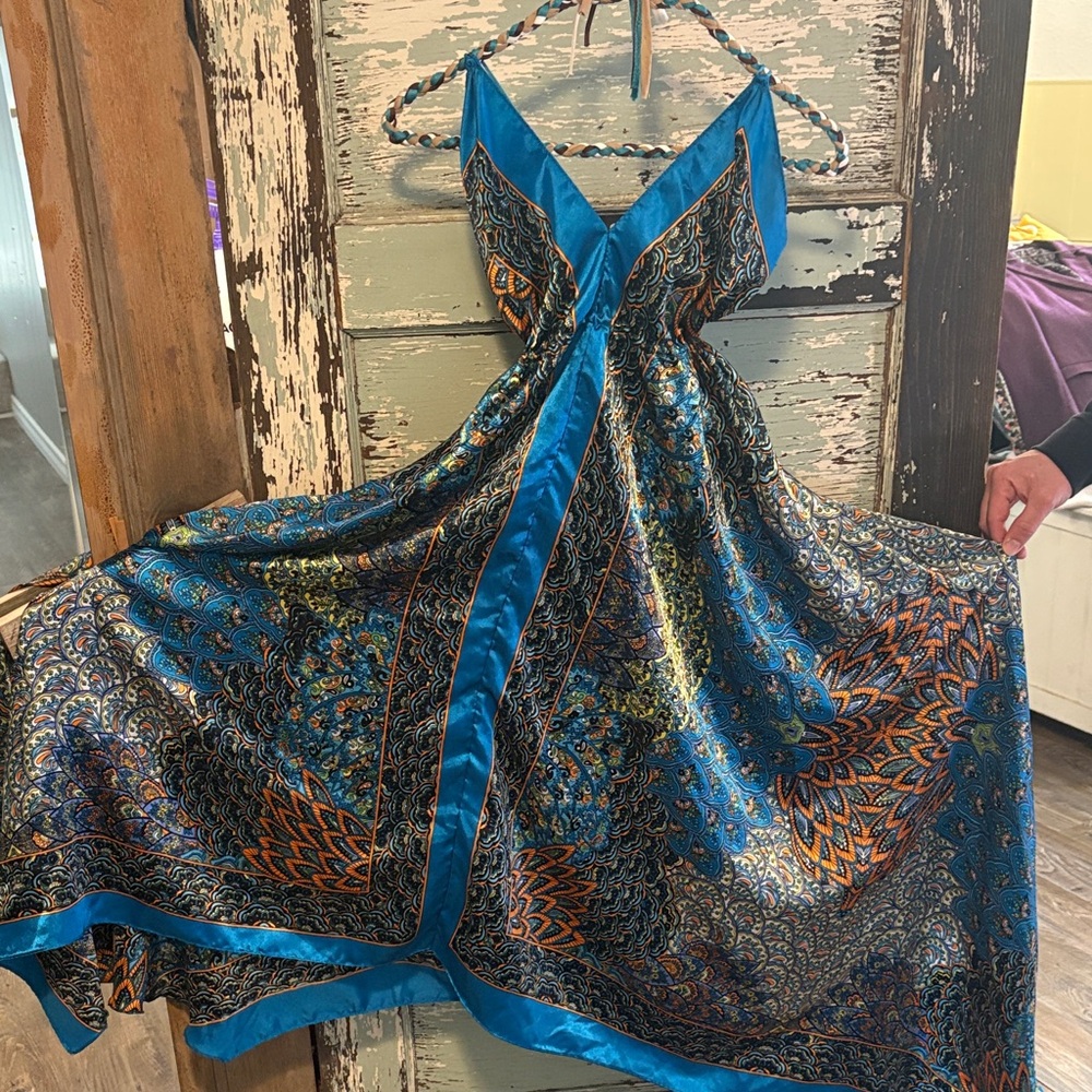 Elegant Blue and Gold Hankercheif Dress